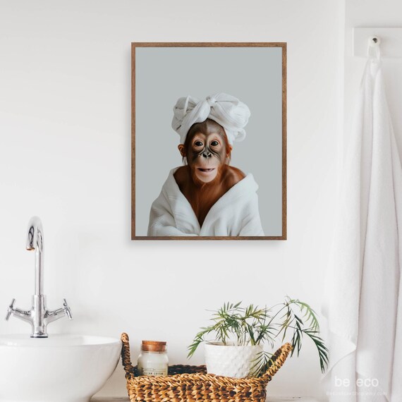 Baby Orangutan Towel Turban Bathrobe Funny Cute Bathroom Animal Poster