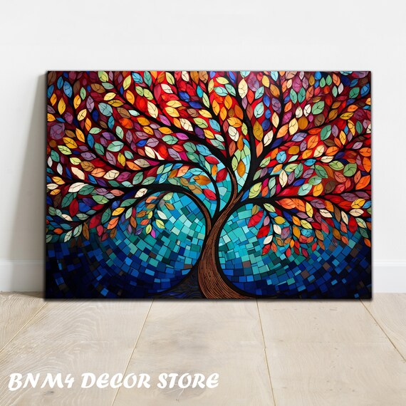Tempered Glass Wall Art Life Of Tree Glass Stained Glass Decor Life Of Tree Decor Large Wall Art Wall Hangings Stained Window Art