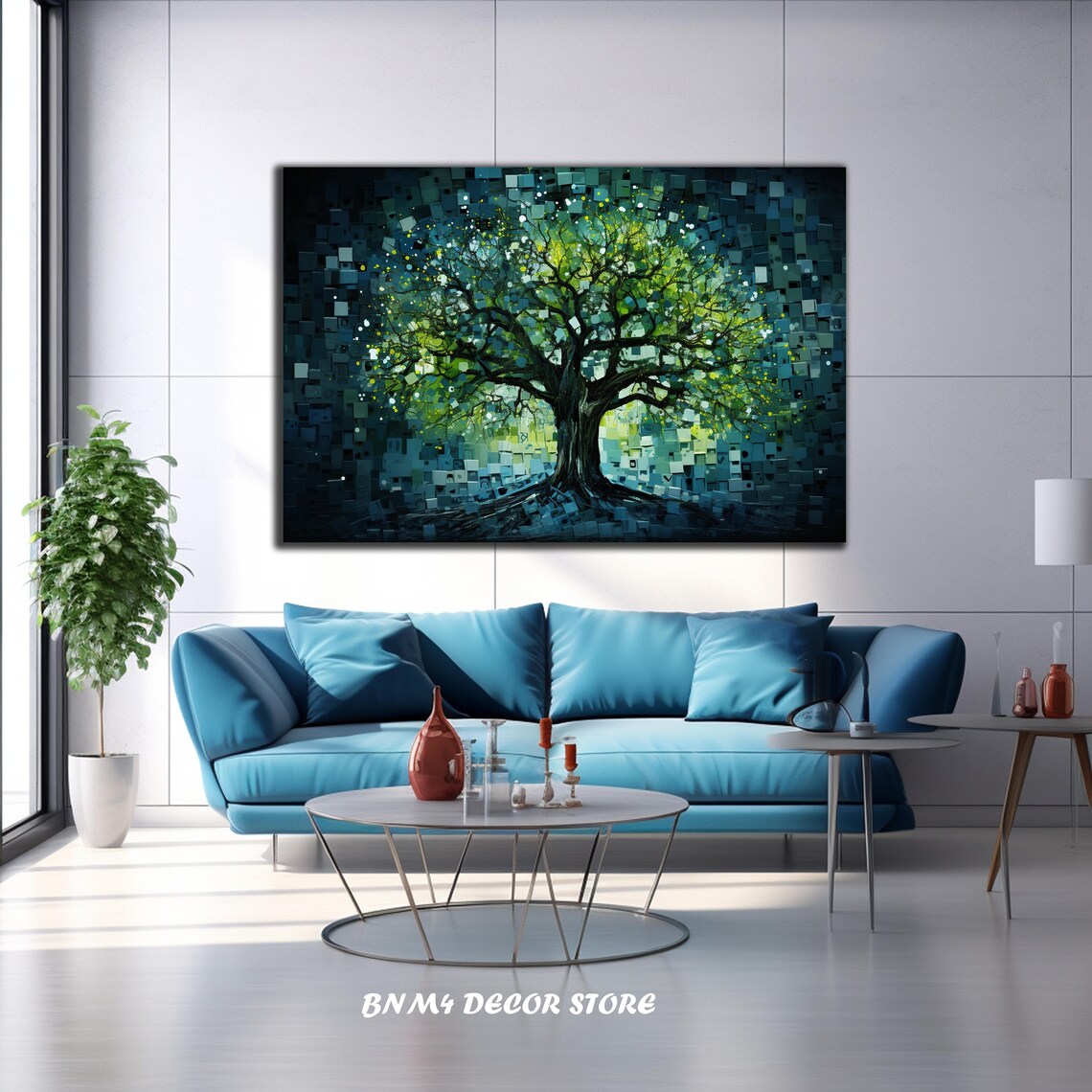Life Of Tree Wall Art Print, Stained Glass Style