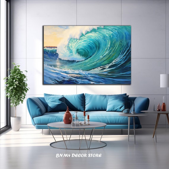 Turquoise Ocean Wave Curl Sunrise Seascape Tropical Water Wall Art