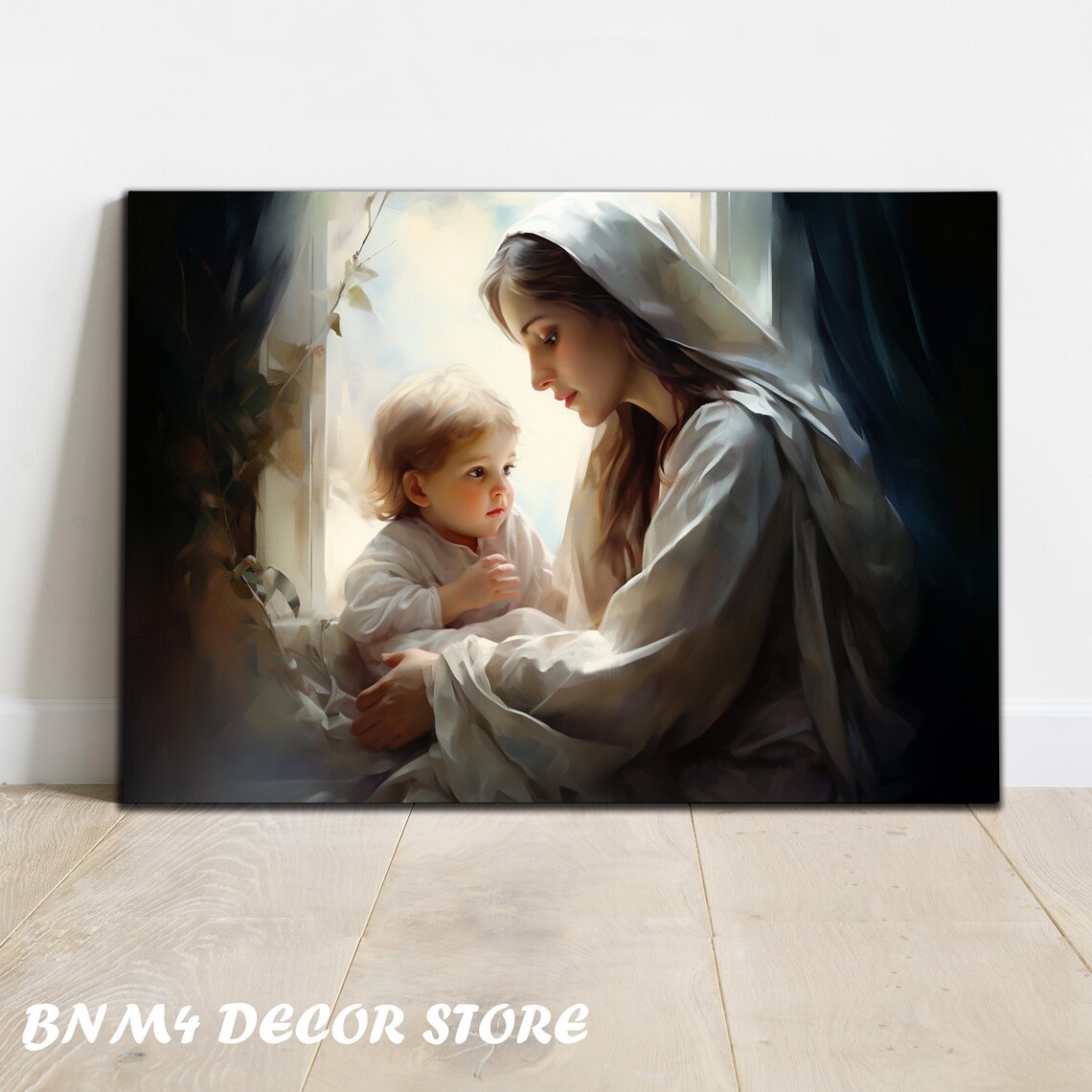 Virgin Mary And Jesus Christian Wall Art, Bible Verse Decor