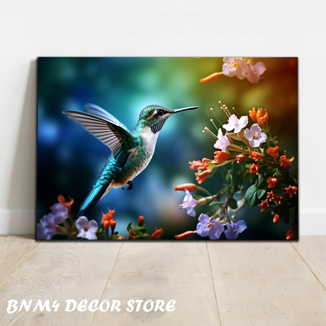 Hummingbird Floral Wall Art Print, Birds Decor