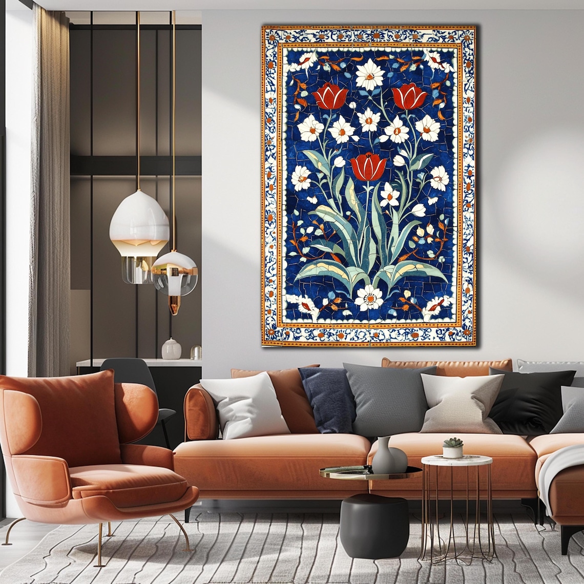 Turkish Pattern Ethnic Tile Art Print, Anatolian Tulips