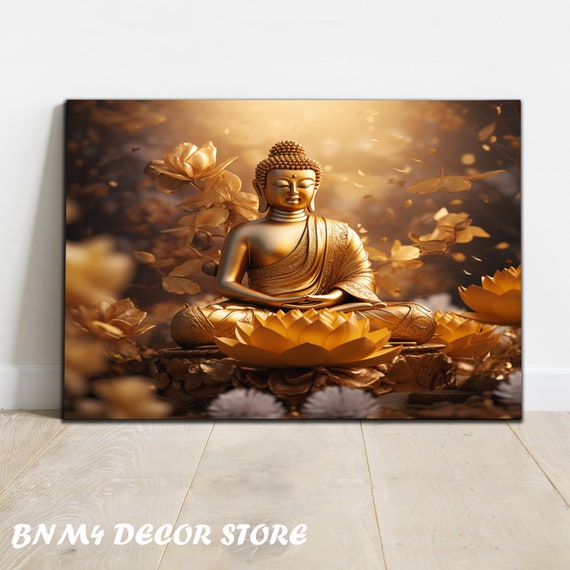 Tempered Glass Buddha Wall Art Gold Buddha Glass Hindu Wall Art Housewarming Gifts Buddhism Wall Decor Wall Hangings Large Wall Art