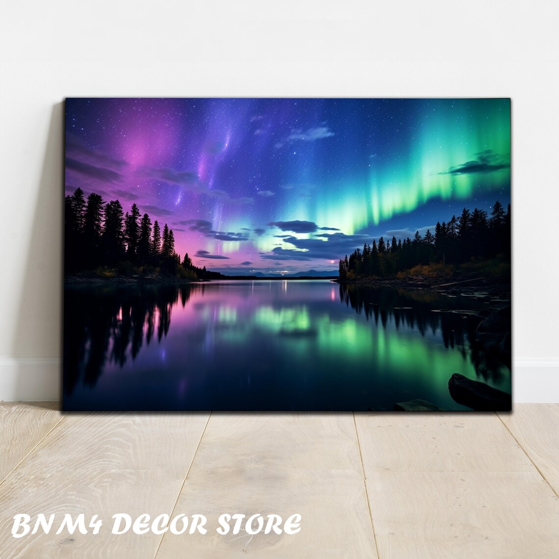 Northern Lights Landscape, Starry Sky Wall Art Print