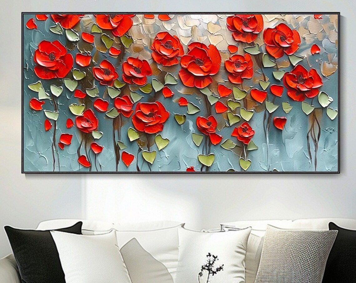 Red Flower Oil Painting, Modern Floral Art Print