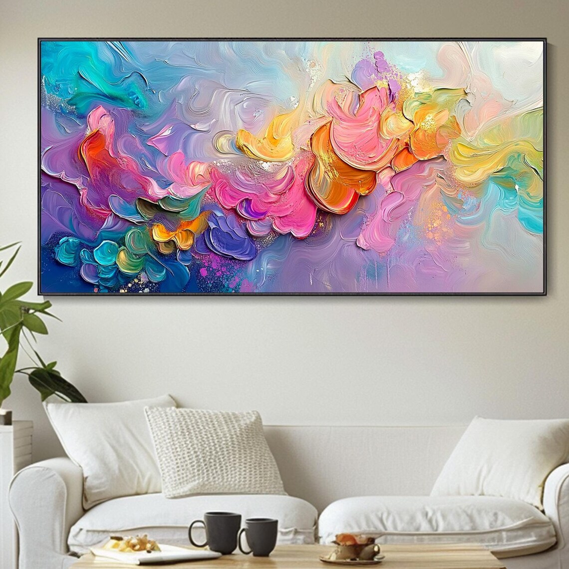 Pastel Abstract Swirling Floral Impasto Palette Knife Art Poster