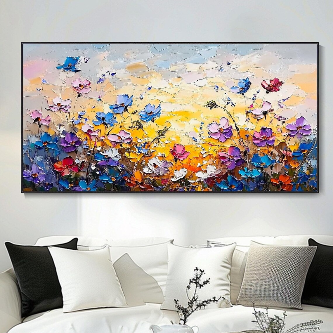Cosmos Wildflowers Golden Sunrise Field Textured Floral Art Poster