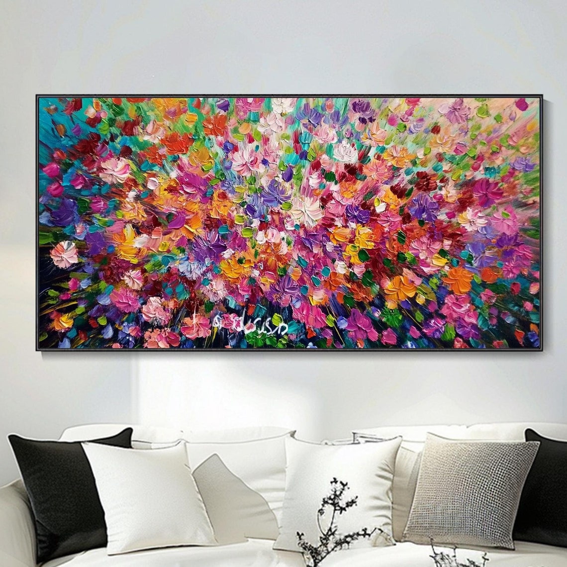 Colorful Wildflower Meadow Rainbow Impasto Joyful Modern Poster