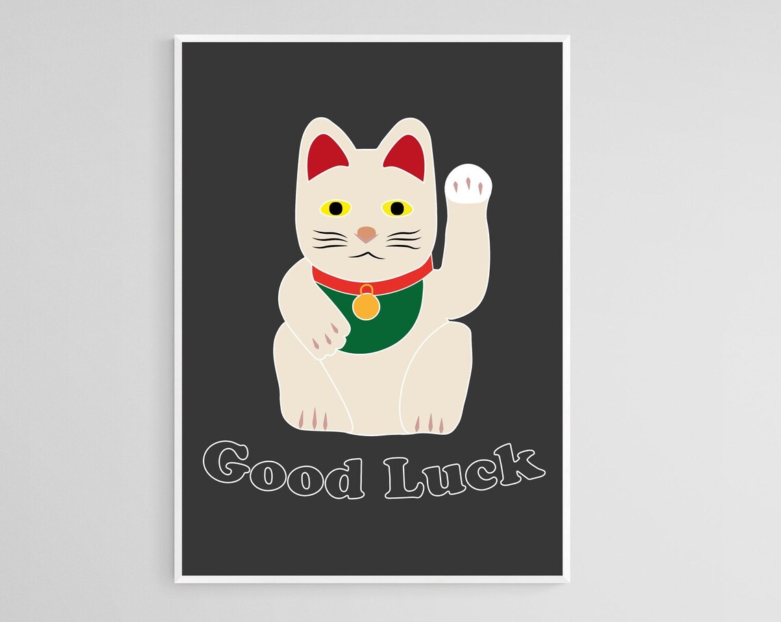 Maneki Neko Good Luck Cat Japanese Lucky Cat Retro Art Poster