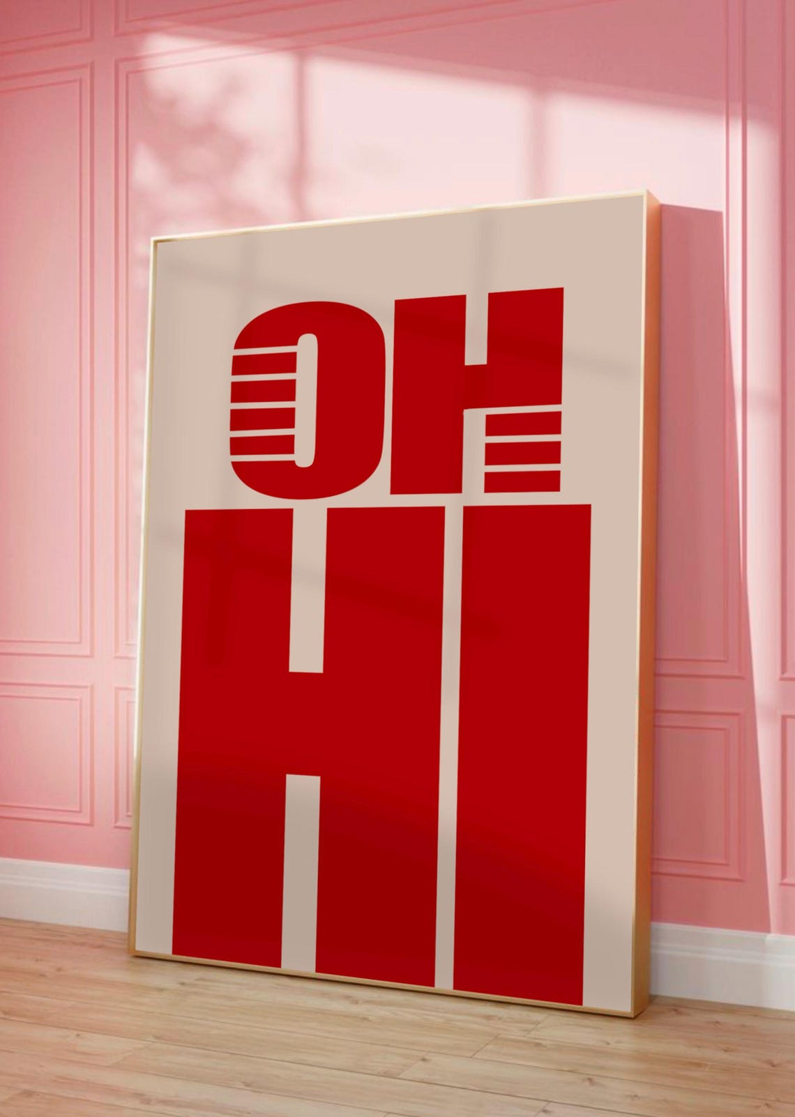 Oh Hi Bold Red Seventies Retro Typography Gallery Wall Decor Poster