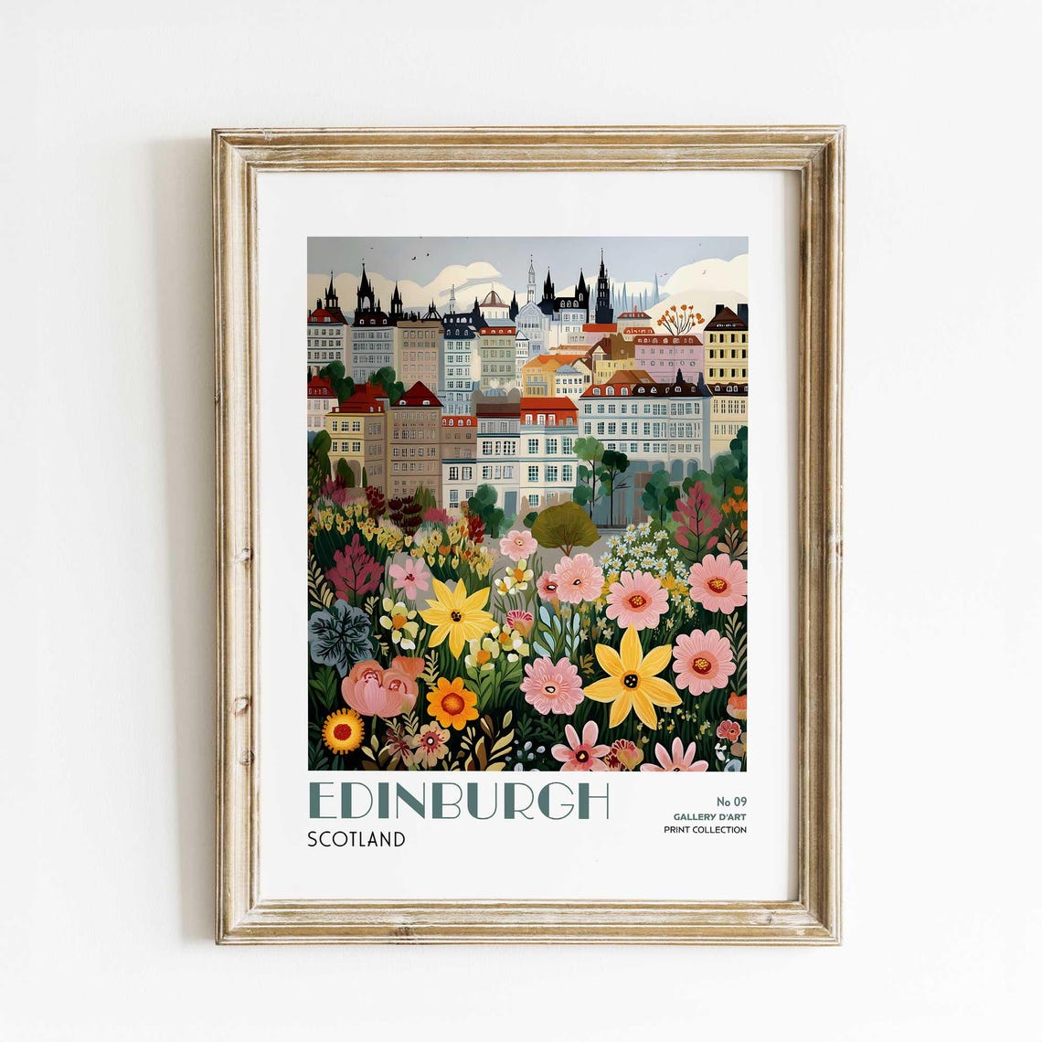 Edinburgh Scotland Floral Cityscape Skyline Gallery D'Art No 09 Poster
