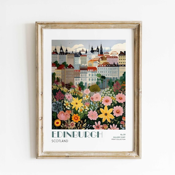 Edinburgh Scotland Floral Cityscape Skyline Gallery D'Art No 09 Poster