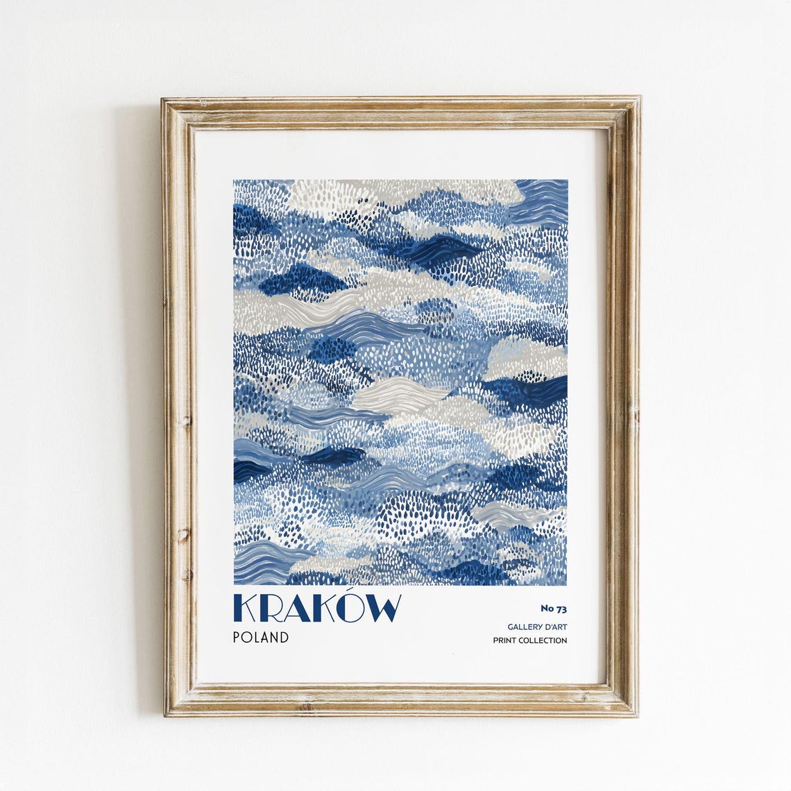 Krakow Poland Abstract Blue Waves Textured Gallery Art Poster