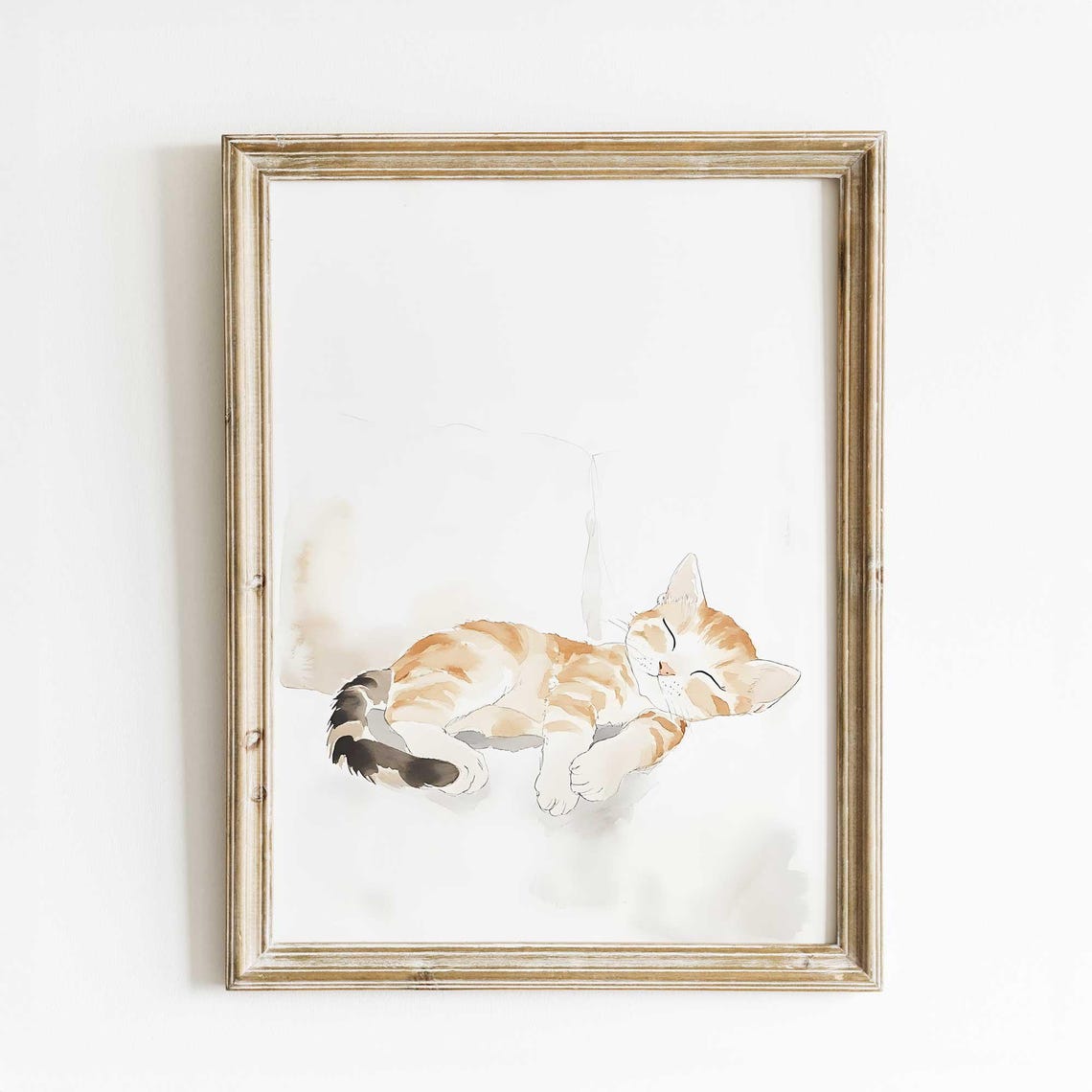 Sleeping Orange Kitten Soft Watercolor Nursery Pet Fine Art Print