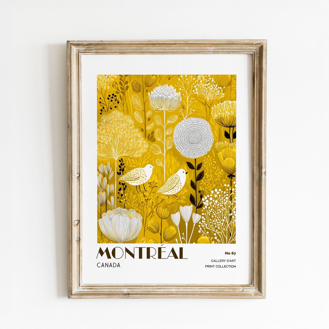 Montreal Canada Mustard Yellow Floral Botanical Bird Art Poster