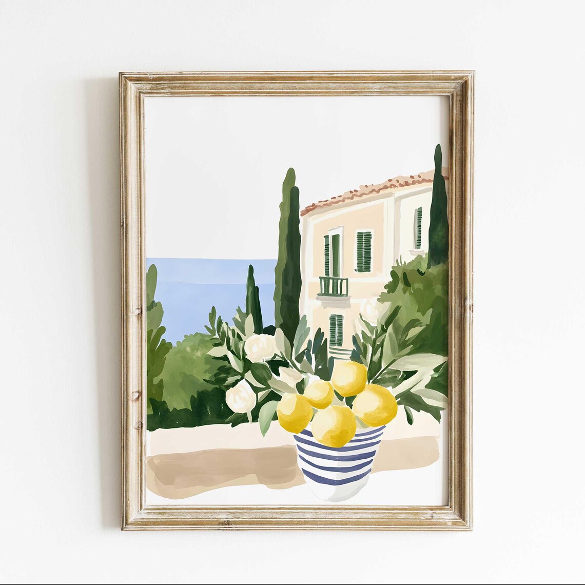 Lemon Tree Coastal Italy Watercolor Art Print