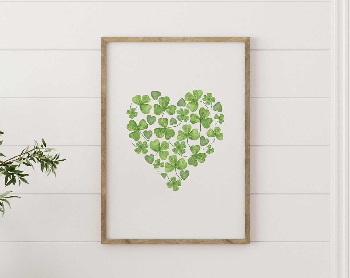 Shamrock Heart Watercolor Green St Patricks Day Irish Wall Print - Image 4