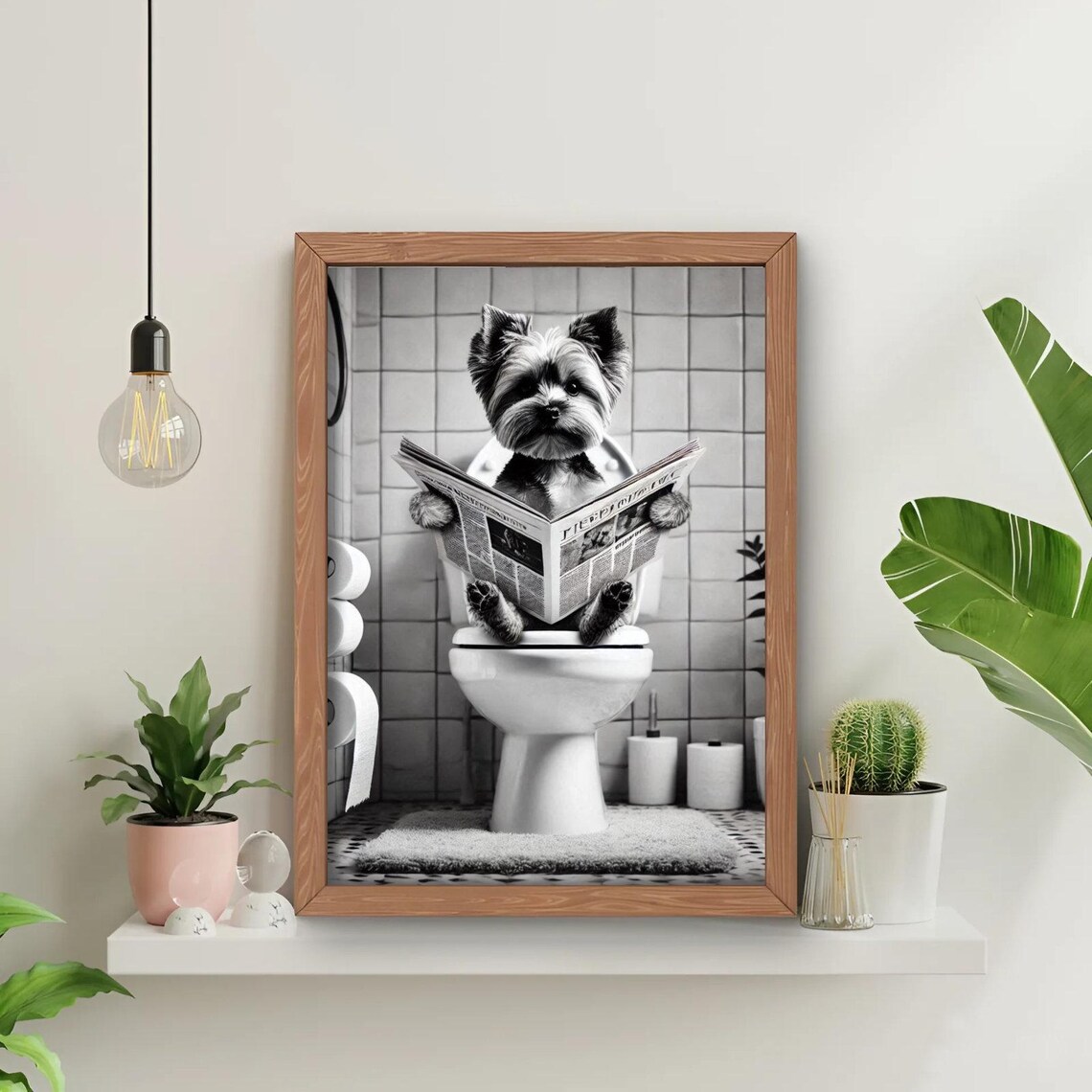 Funny Yorkshire Terrier Bathroom Wall Art Dog Sitting On The Toilet Yorkie Bathroom Decor Pet In Toilet Humor Pet Shop - Image 2
