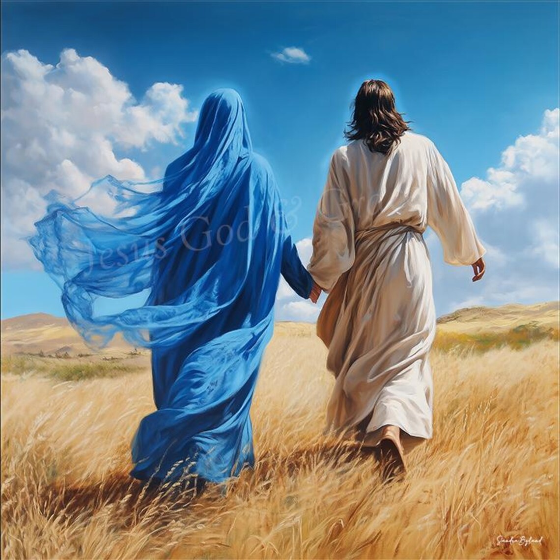 Jesus And Mary Walking, Christian Faith Decor