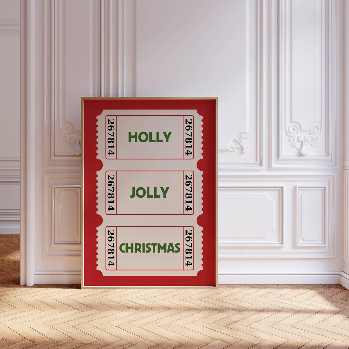 Holly Jolly Christmas Retro Tickets Red Holiday Trendy Quote Poster - Image 8