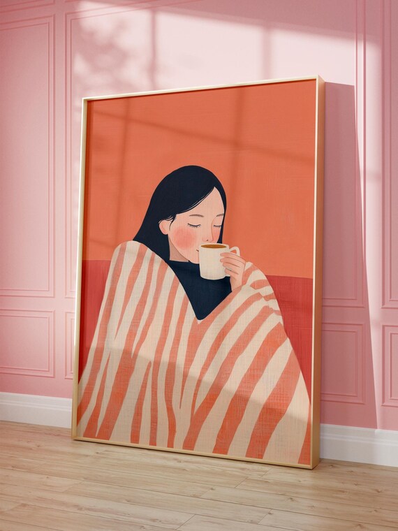 Girl With Coffee, Trendy Abstract Kitchen Decor