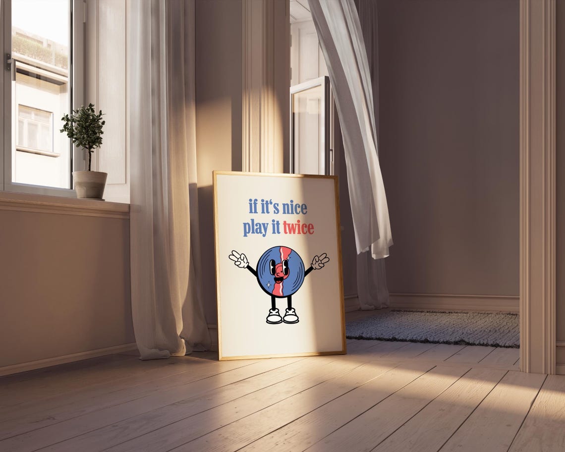 If Its Nice Play It Twice Retro Vinyl Record Mascot Music Room Poster - Image 5