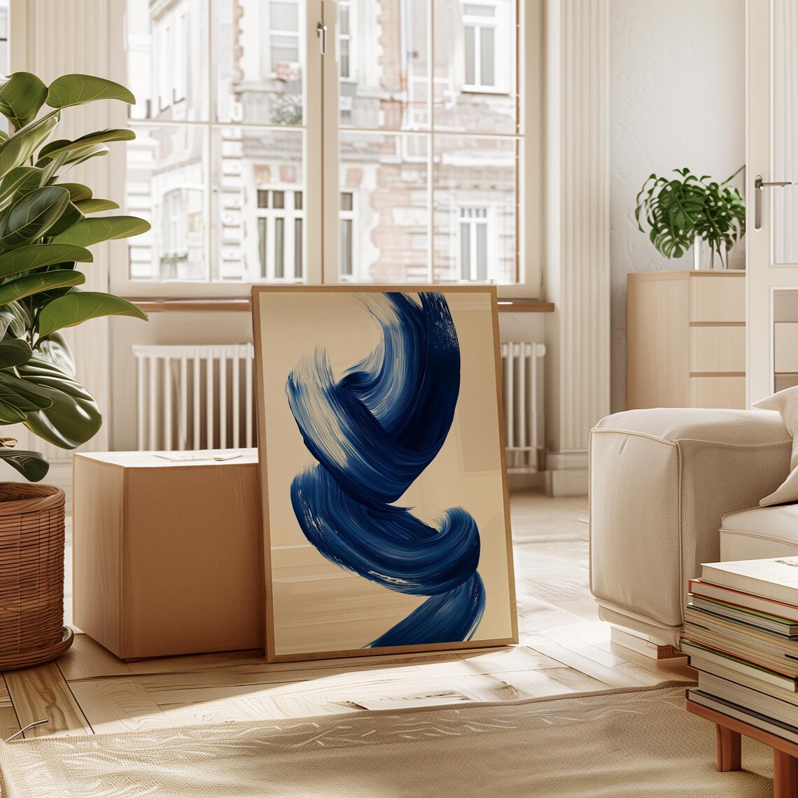 Navy Blue Abstract Mid Century Art Print - Image 3