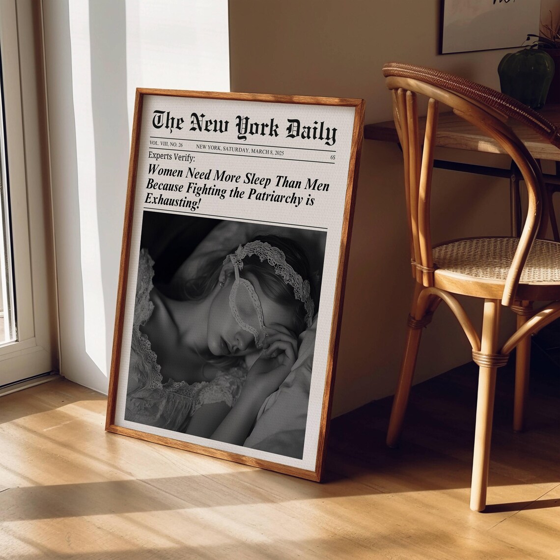 Women Need More Sleep Feminist Newspaper Headline Funny Quote Poster - Image 3