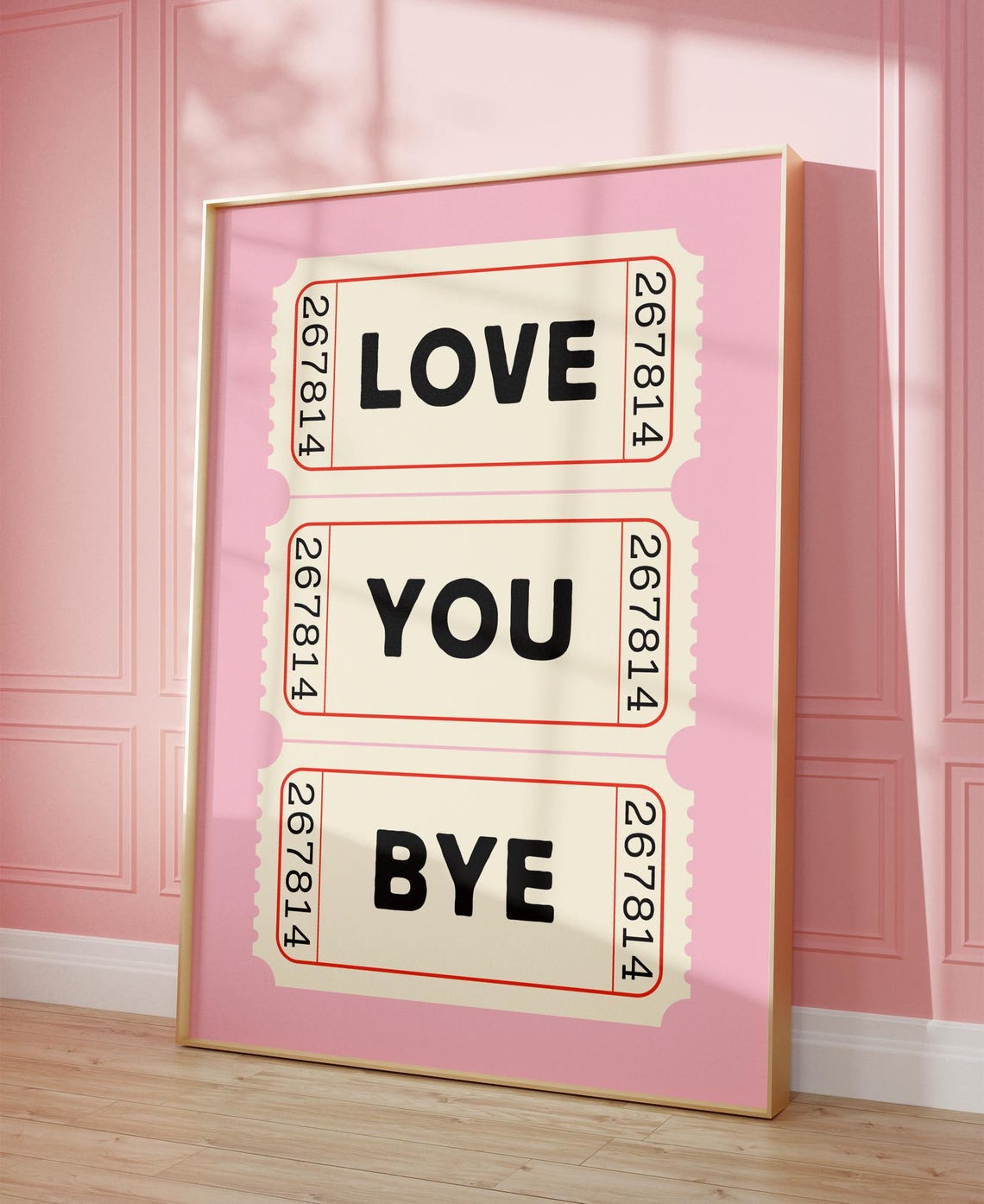 Love You Bye Vintage Ticket Stub Trio Pink Girly Wall Poster - Image 6