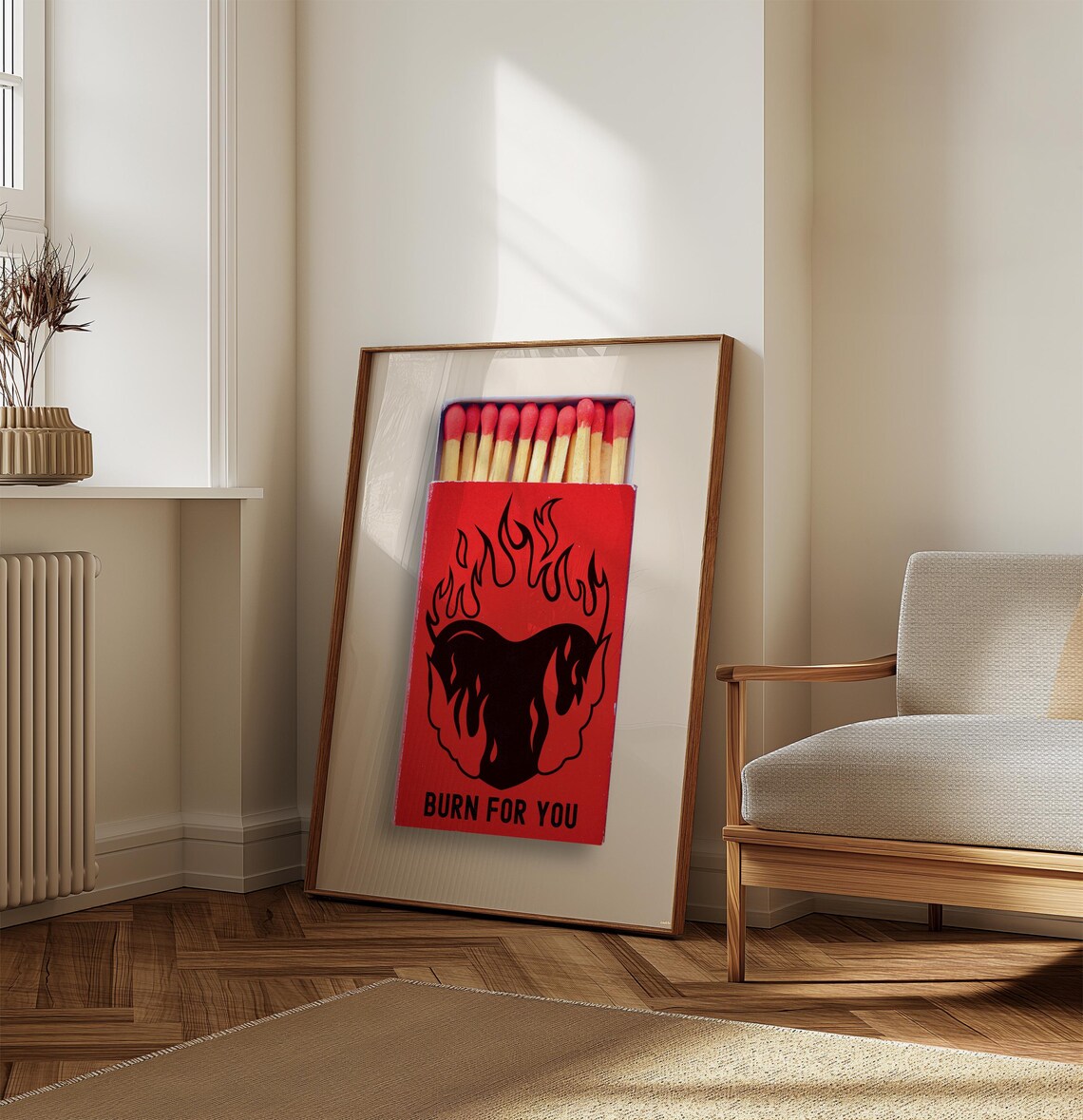 Burn For You Vintage Matchbox Flaming Heart Trendy Red Poster - Image 5