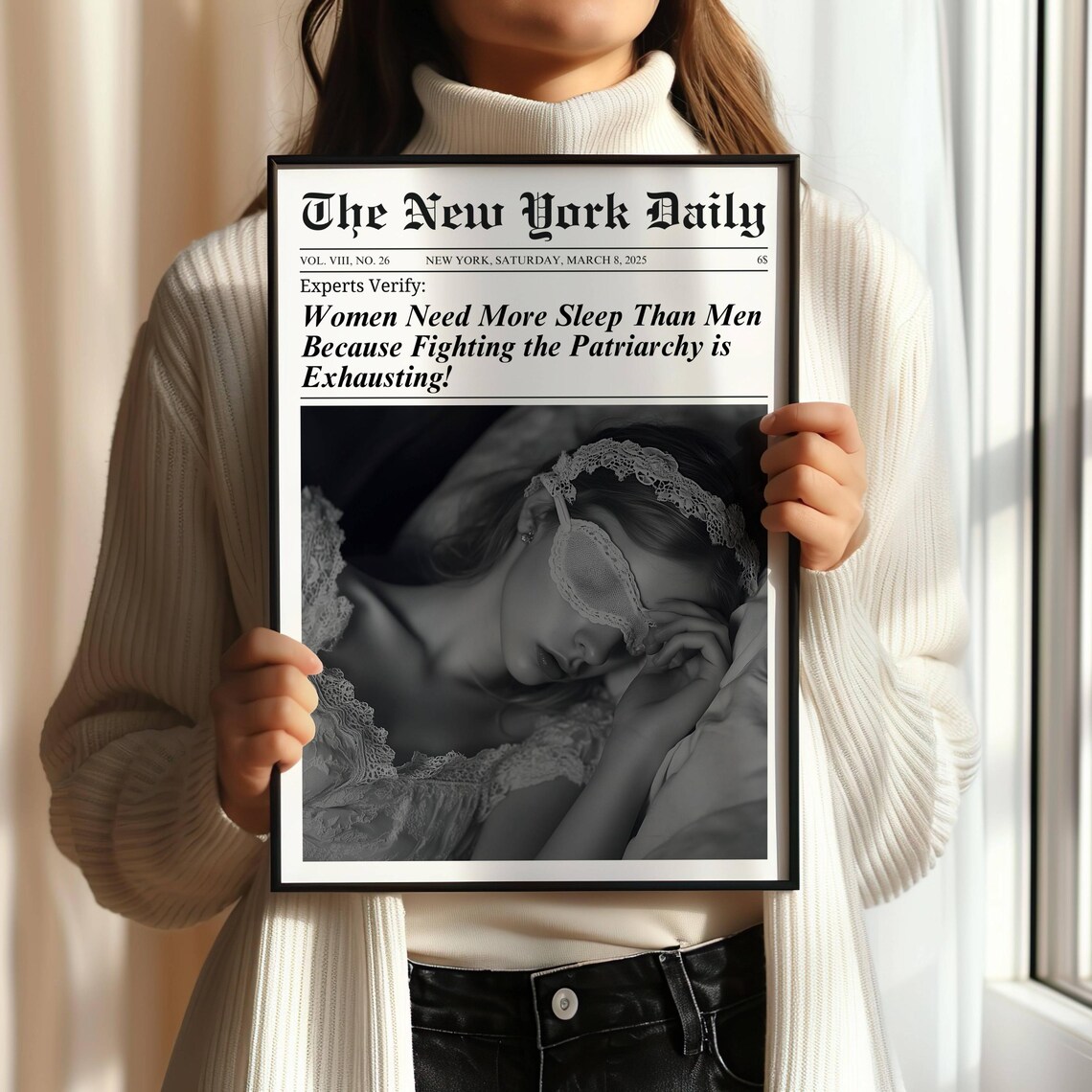 Women Need More Sleep Feminist Newspaper Headline Funny Quote Poster - Image 6