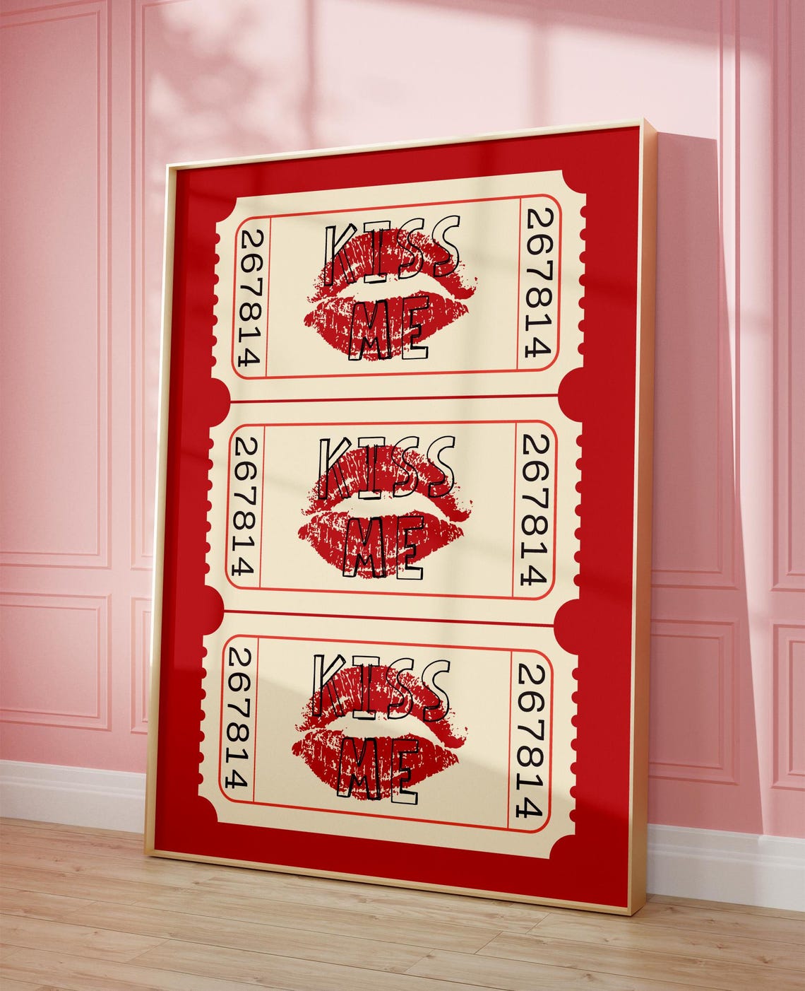Kiss Me Red Lipstick Retro Ticket Stub Trio Girly Wall Poster - Image 8