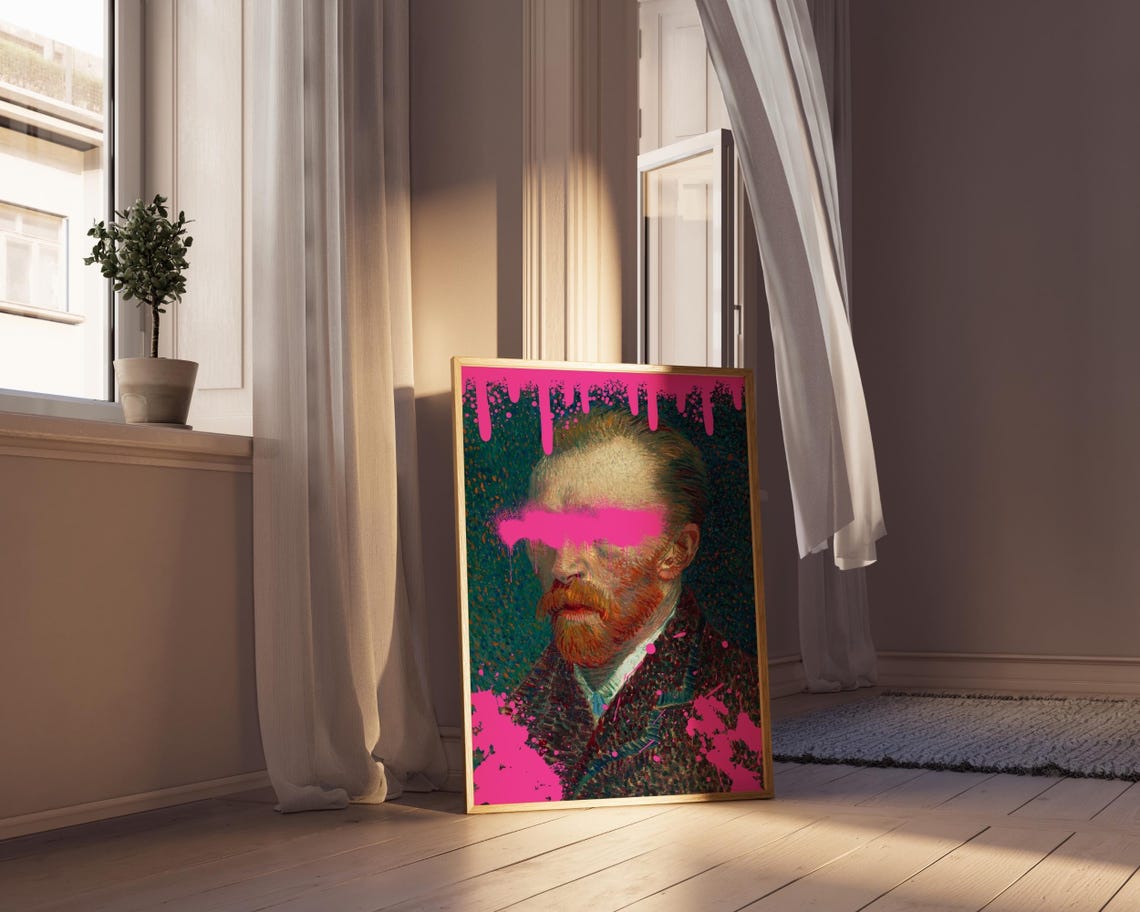 Van Gogh Self Portrait Pink Paint Drip Graffiti Altered Art Poster - Image 4