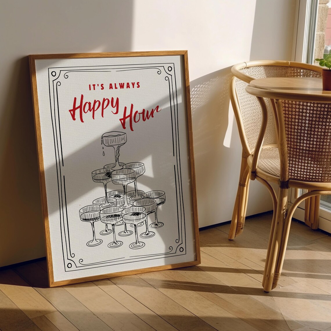 Happy Hour Bar Cart Retro Cocktail Poster - Image 2