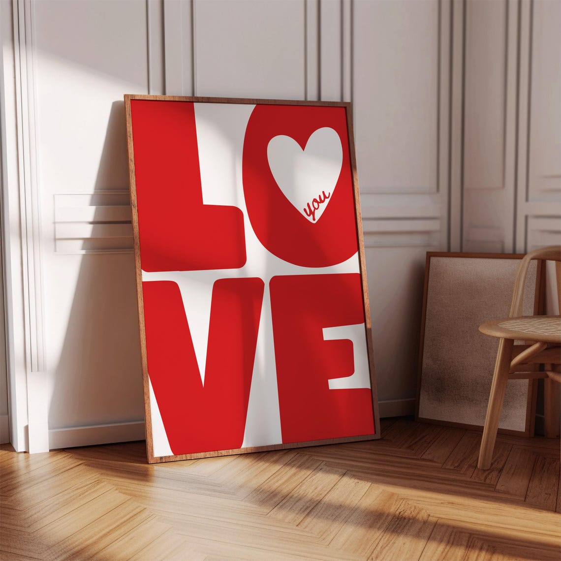 Love You Red Big Block Letters Heart Typography Bold Wall Poster - Image 5