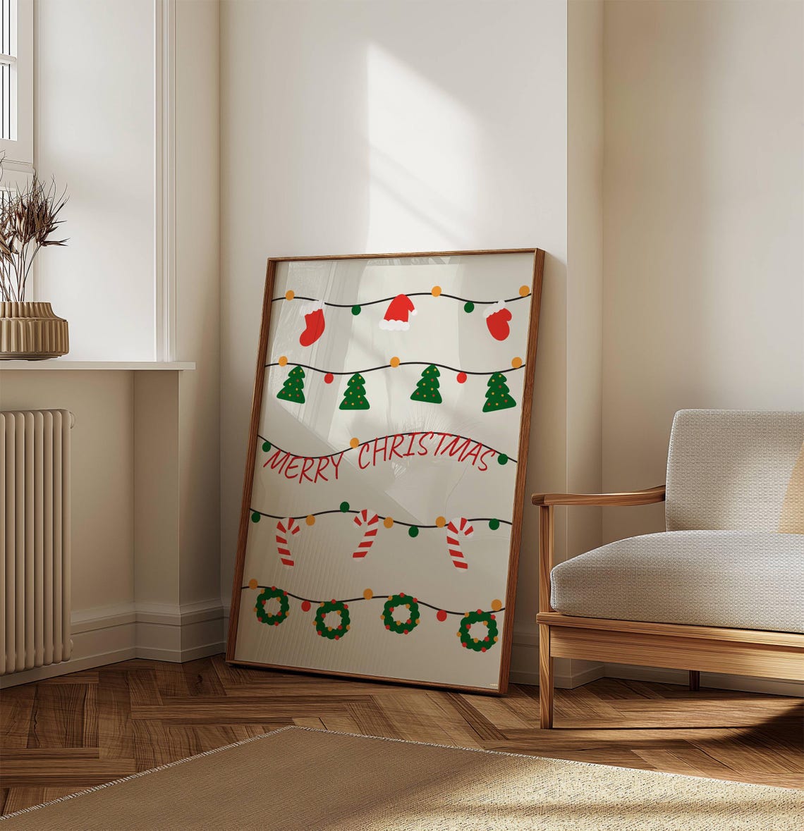 Merry Christmas Cute Garland Ornaments Wreaths Candy Cane Poster - Image 6