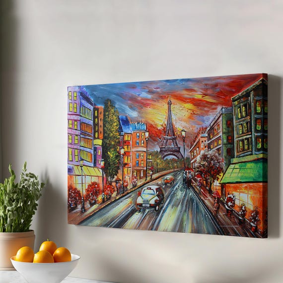 Eiffel Tower View Oil Painting Look Decorative Canvas Wall Art Housewarming Gift Framed For Home Decor