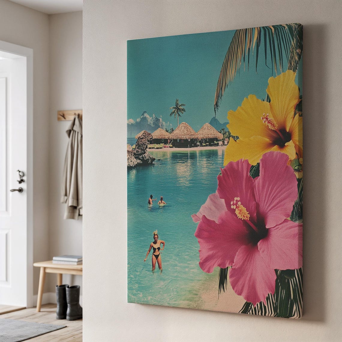 Tropical Paradise Retro Beach Swimmers Hibiscus Flower Poster