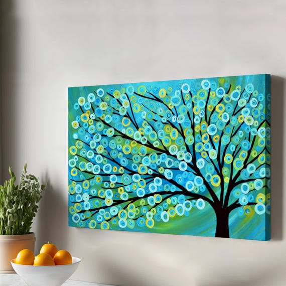 Surreal Symphony Of Colors In The Tree Abstract Modern Wall Decor Framed Canvas Art Large