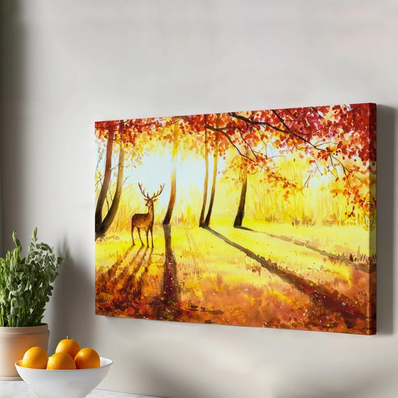 Deer In The Forest Spring Oil Painting Look Canvas Art Nature Print Wall Decor