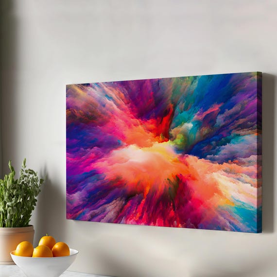 Creative Colors Oil Painting Look Decorative Canvas Wall Art Housewarming Gifts Abstract Modern Decor Framed