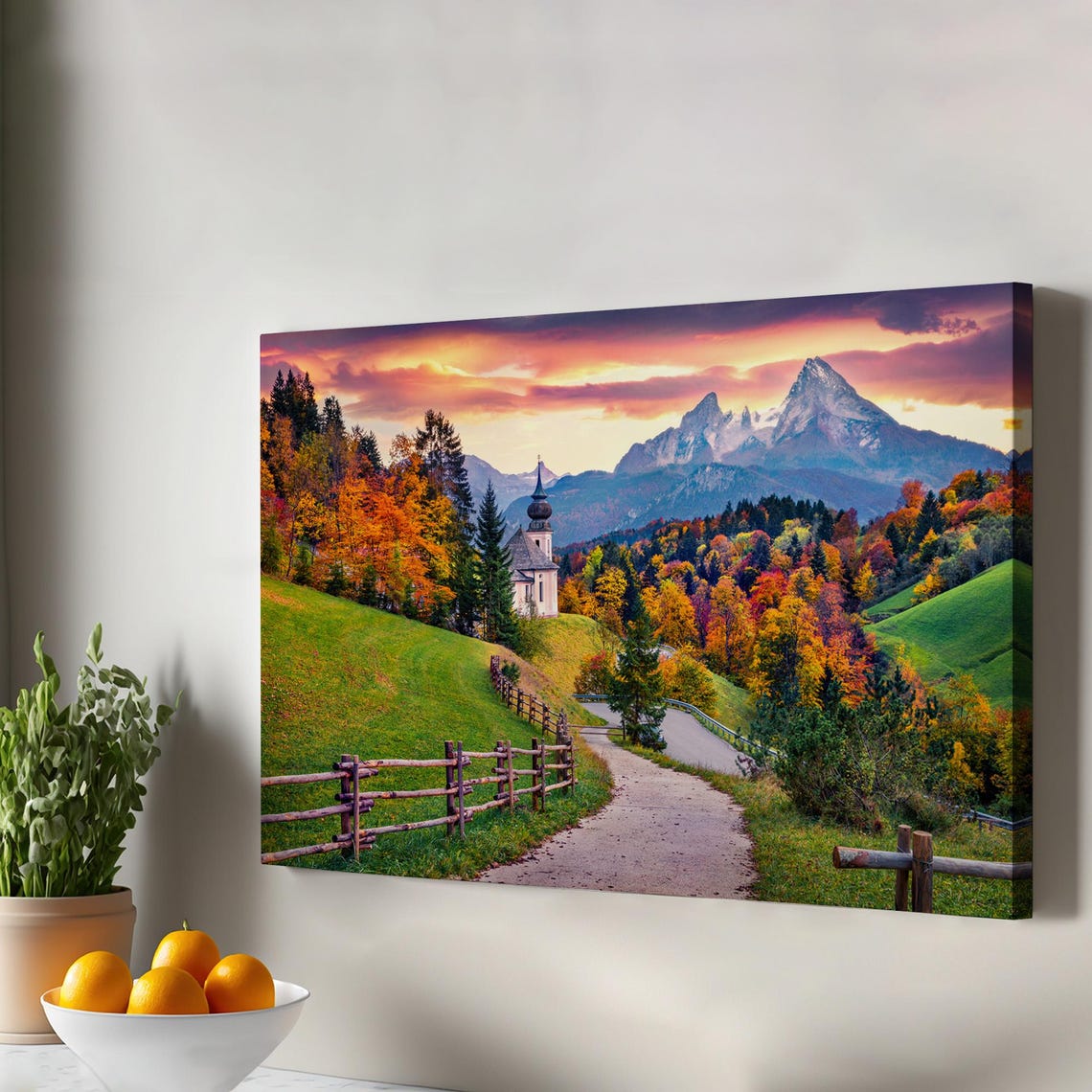 Maria Gern Church Bavarian Alps Autumn Sunset Mountain Art Poster