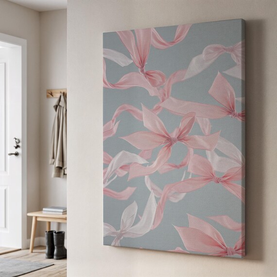 Soft Pink Floral Canvas Art Minimal Botanical Pattern Print Elegant Modern Wall Decor Subtle Framed Artwork Gentle Gift For Her Home