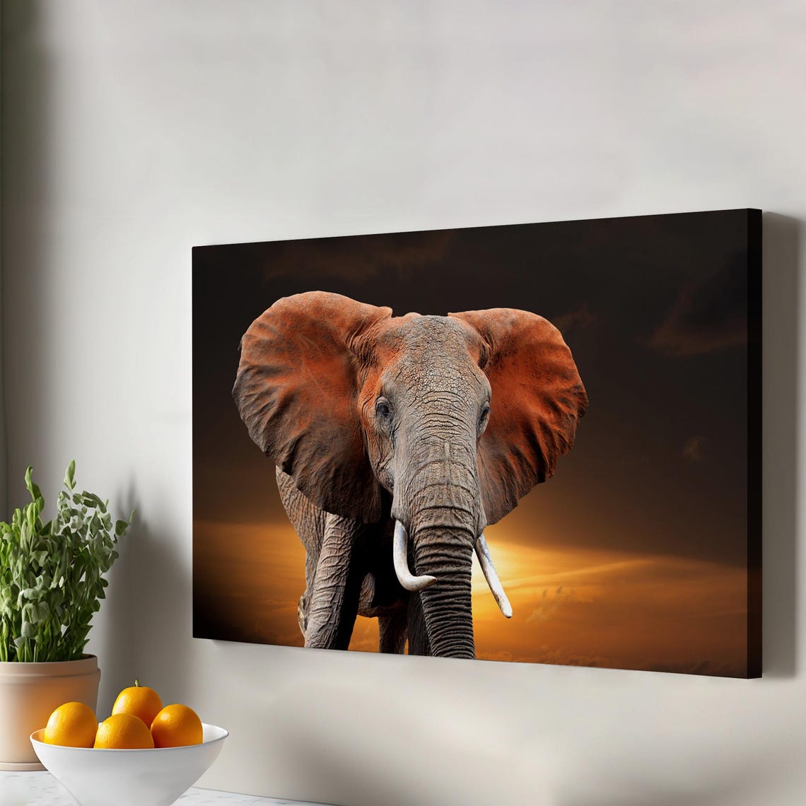 African Elephant Sunset Dramatic Wildlife Safari Canvas Art Print