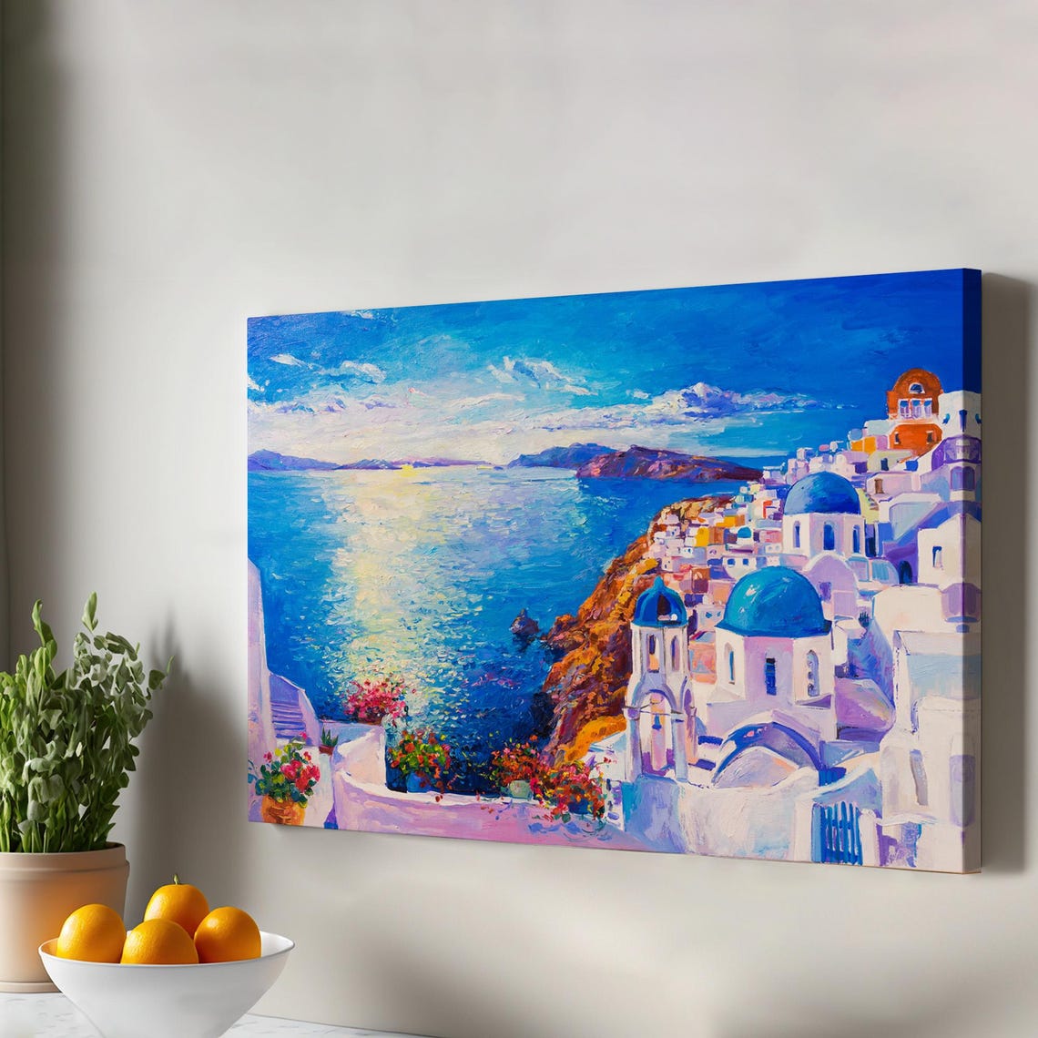 Santorini Greece Blue Domes White Village Aegean Sea Art Poster
