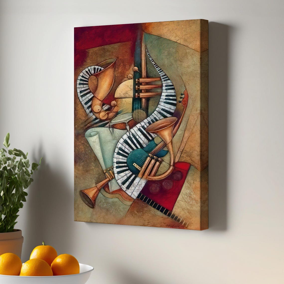 Surreal Musical Instruments Piano Keys Jazz Collage Painting Poster