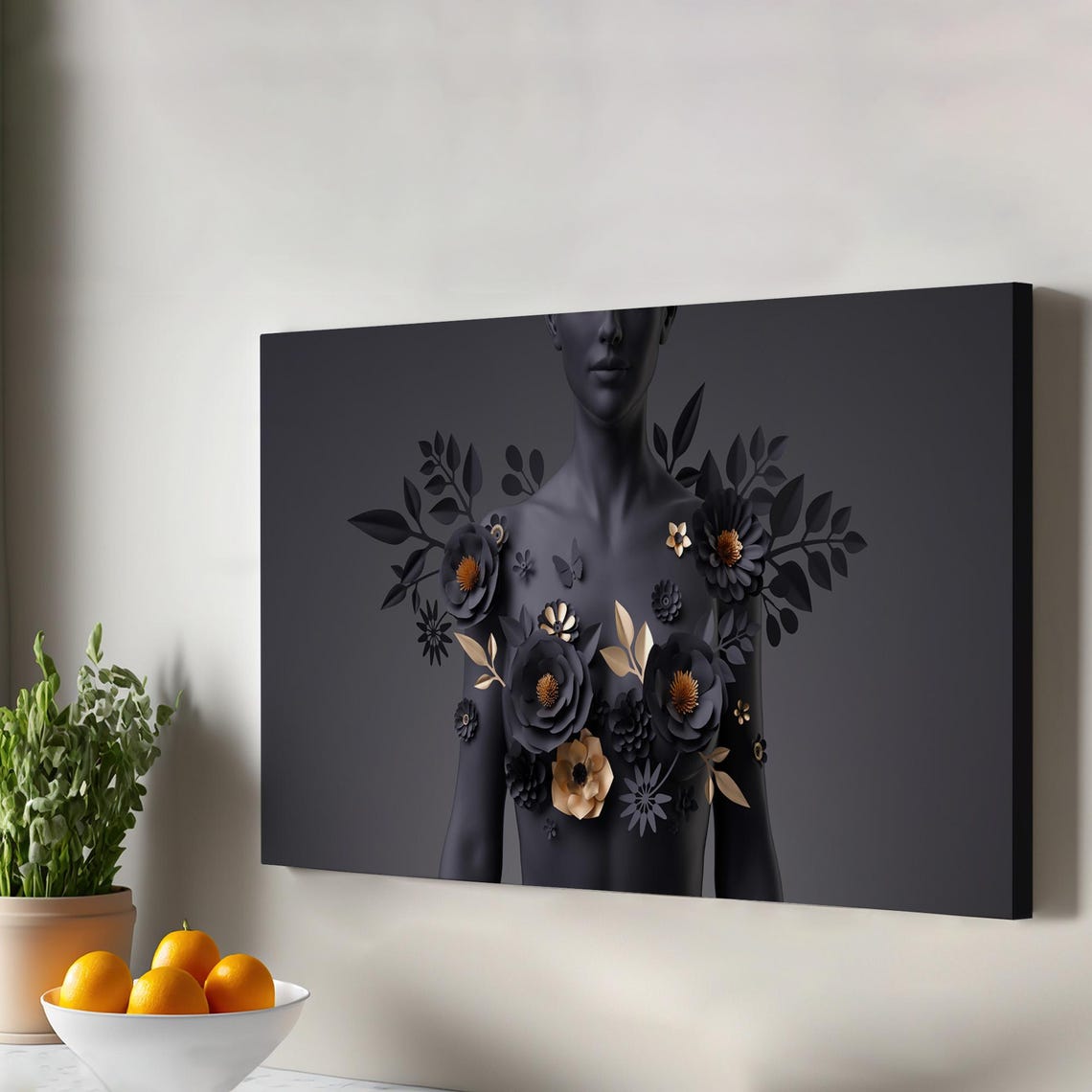 Decorative Woman Bust Wall Art Surreal Canvas Print Housewarming Gift Modern Decor