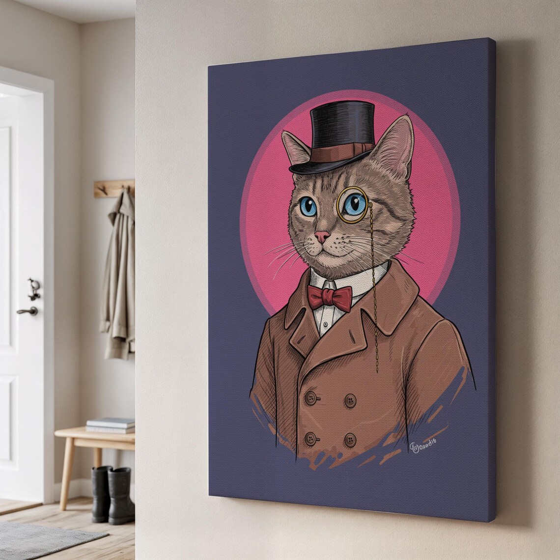 Dapper Cat Top Hat Monocle Bow Tie Vintage Aristocrat Pet Canvas Wall Art