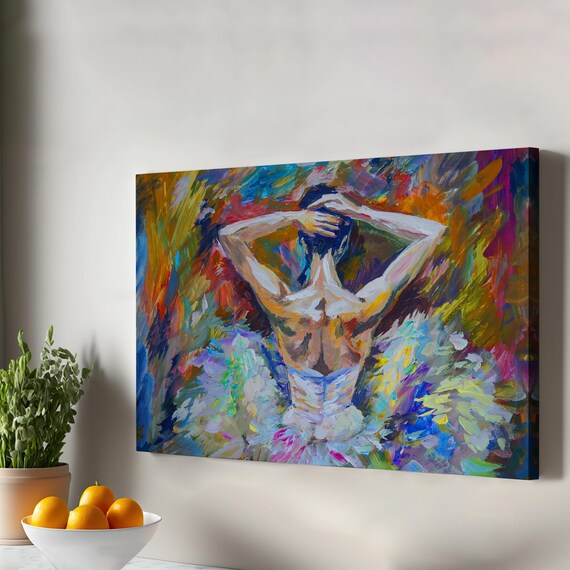 Ballerina Dancer From Behind Colorful Tutu Impressionist Oil Painting Wall Art
